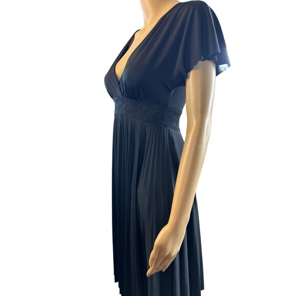 Vintage Forever 21 Womens V-Neck Pleated Dress with Lace Waist Medium Black - Picture 2 of 9